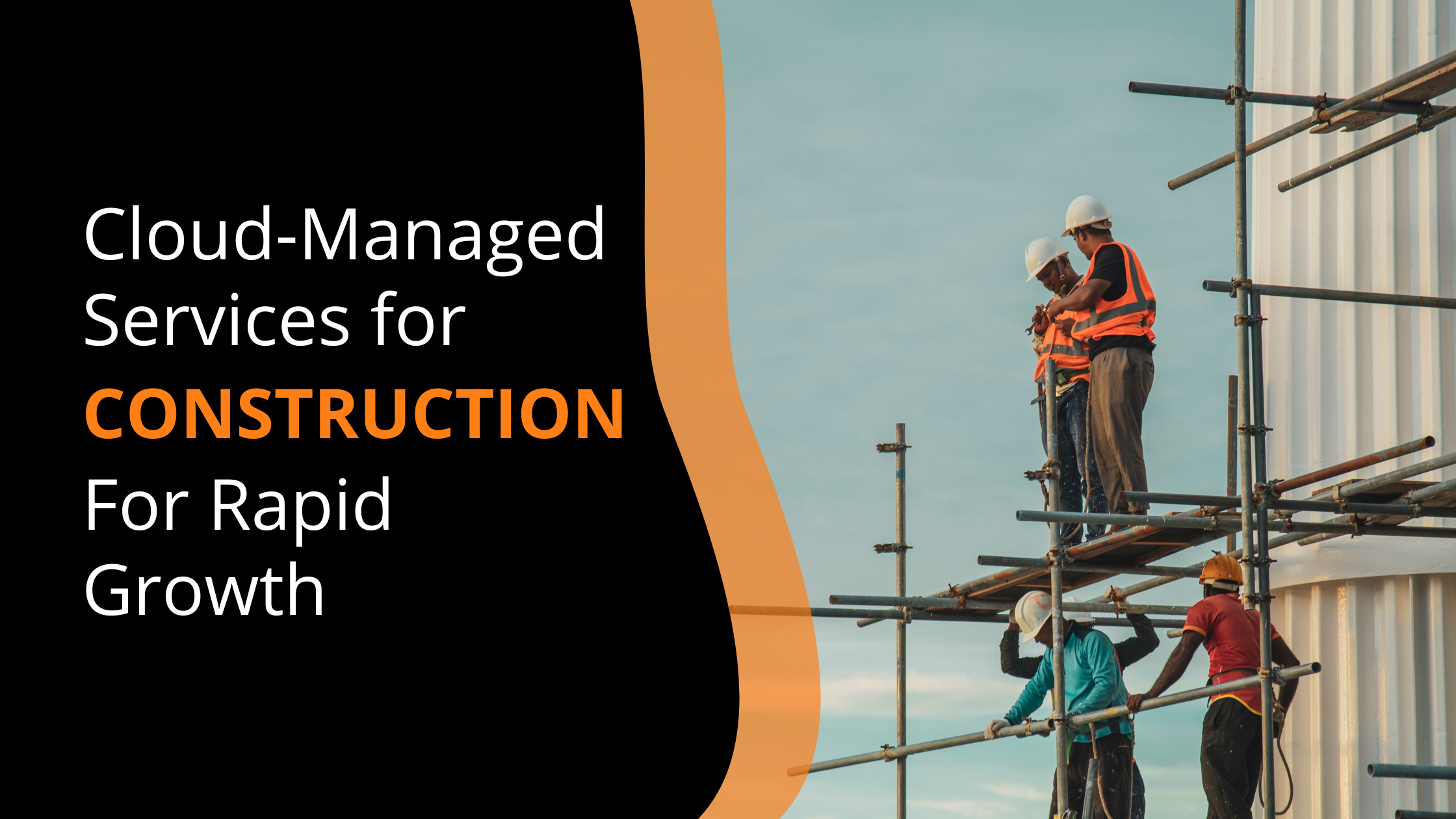 Construction project manager using a tablet to access cloud-managed IT tools on a job site.