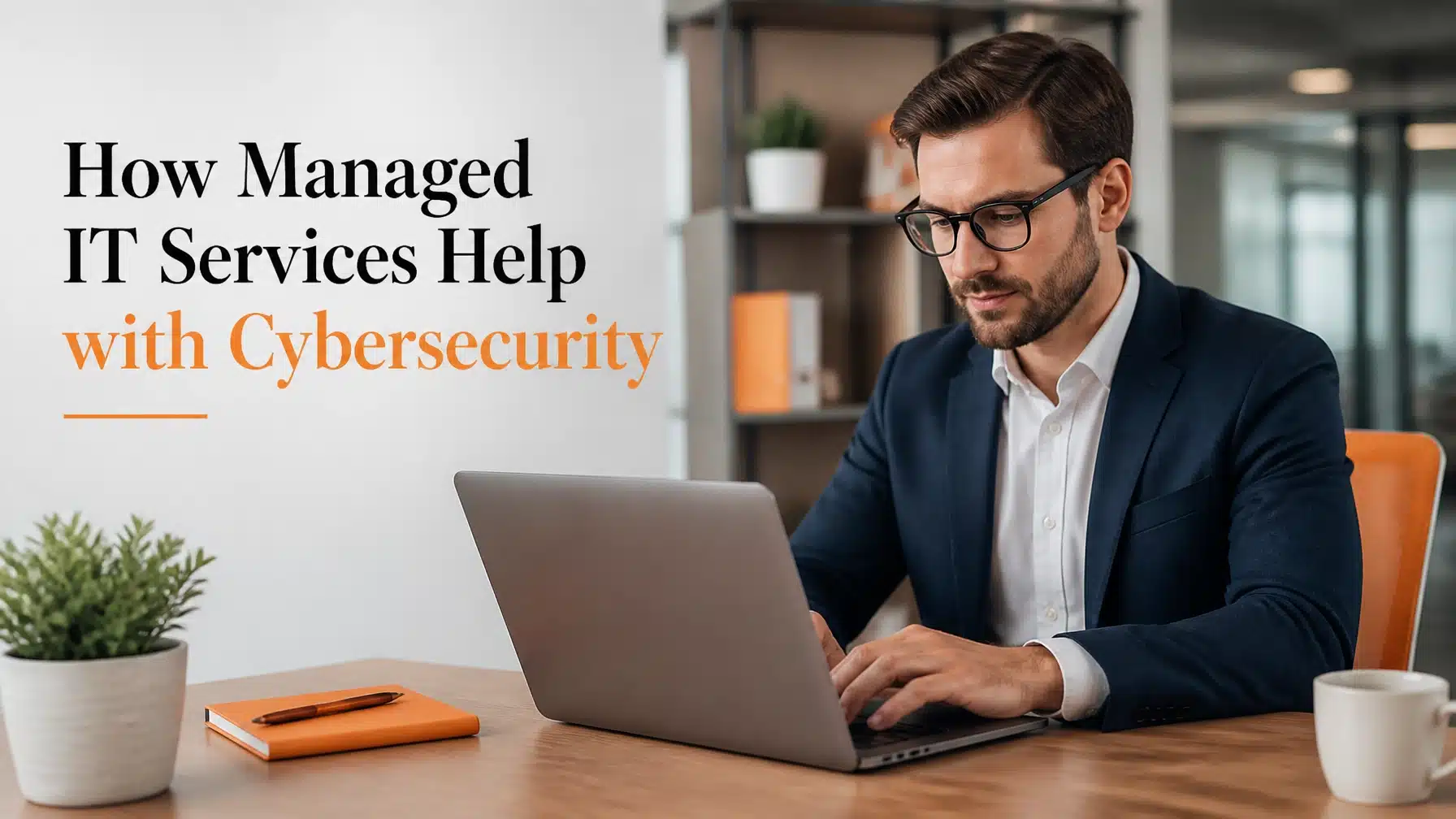 Managed IT services cybersecurity professional monitoring modern office infrastructure.