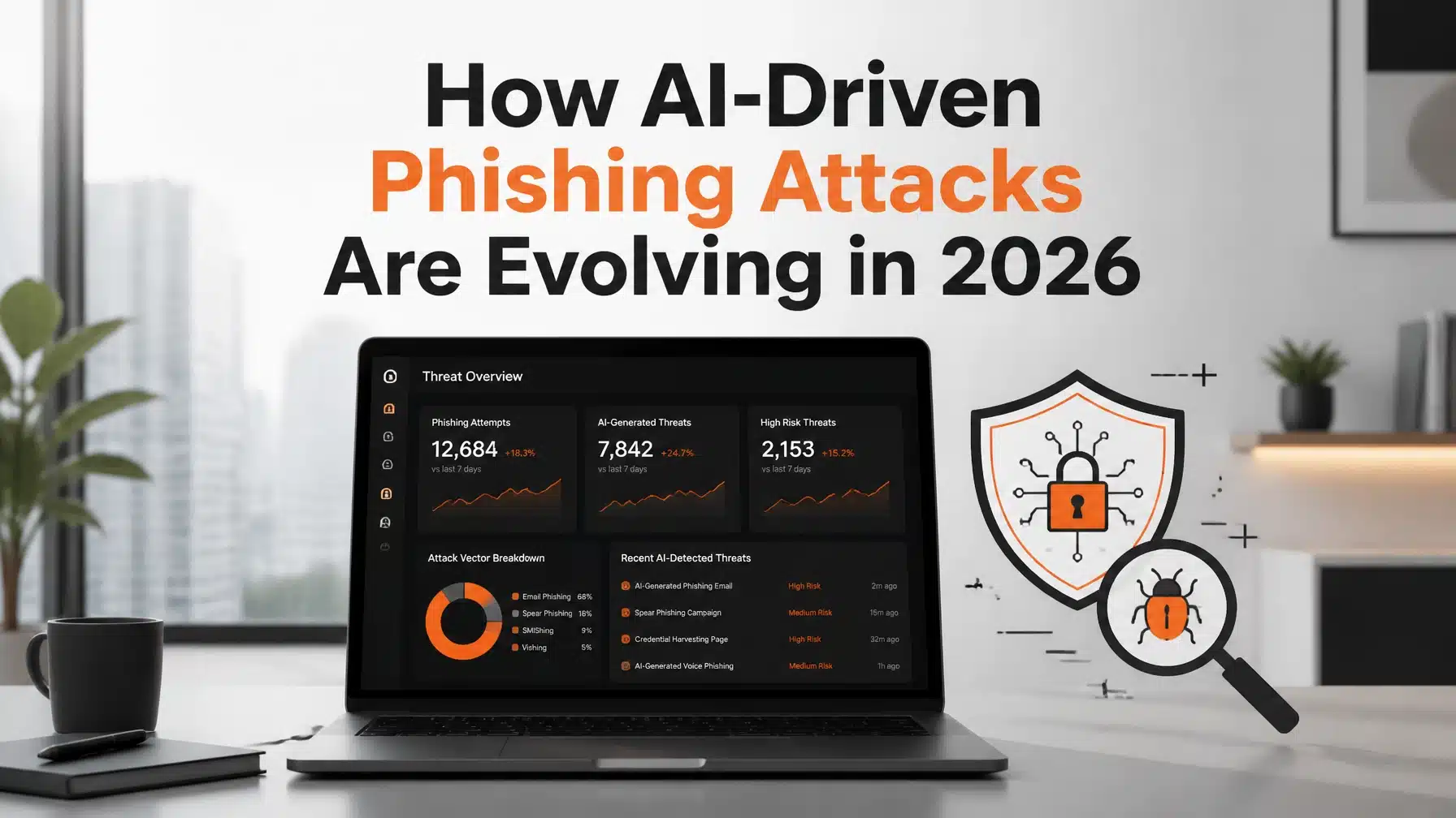 AI-driven phishing attack simulation on a corporate laptop screen