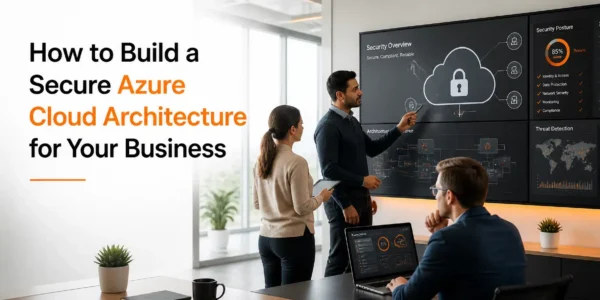 Secure Azure cloud architecture diagram with identity governance, Zero Trust networking, and Azure security controls for business